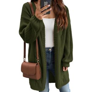 Saodimallsu Womens Fall Cable Long Cardigans Lantern Sleeve Knit Open Front Chunky Loose Fit Sweater Coats(Army Green)