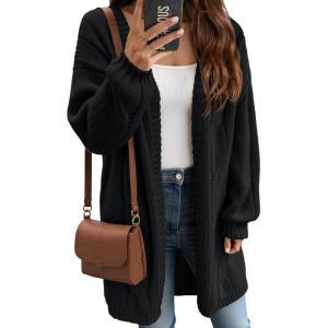 Saodimallsu Womens Fall Cable Long Cardigans Lantern Sleeve Knit Open Front Chunky Loose Fit Sweater Coats(Black)