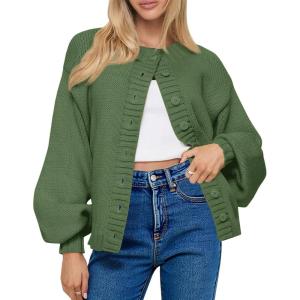 Saodimallsu Womens Long Sleeve Button Down Cardigan Sweaters Crew Neck Open Front Knit Casual Loose Fit Fall Sweater Coat(Army Green)