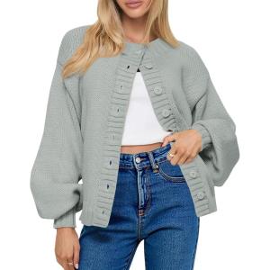 Saodimallsu Womens Long Sleeve Button Down Cardigan Sweaters Crew Neck Open Front Knit Casual Loose Fit Fall Sweater Coat(Light Gray)