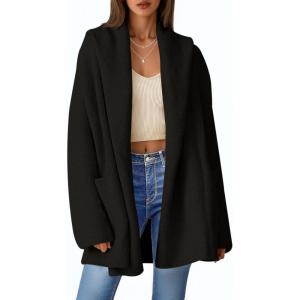 Saodimallsu Womens Open Front Knit Cardigans Oversized 2025 Fall Lapel Hooded Long Sweater Coats with Pockets(Black)