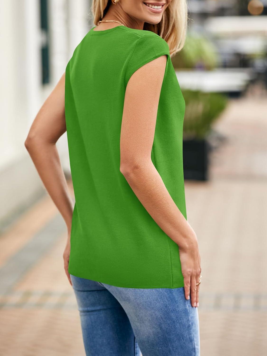 imageSaodimallsu Womens Deep V Neck Sweater Vest Sleeveless Knit Button Up Loose Fit Cap Sleeve Trendy Summer TopsGreen