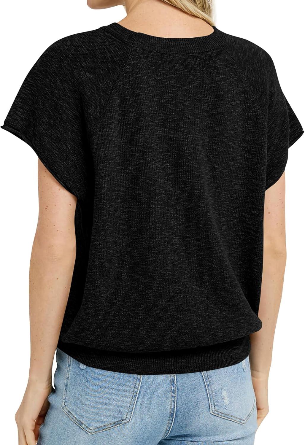 imageSaodimallsu Womens Short Sleeve Crewneck Sweater Summer Tops Casual Loose Knit Lightweight Basic Pullover ShirtsBlack