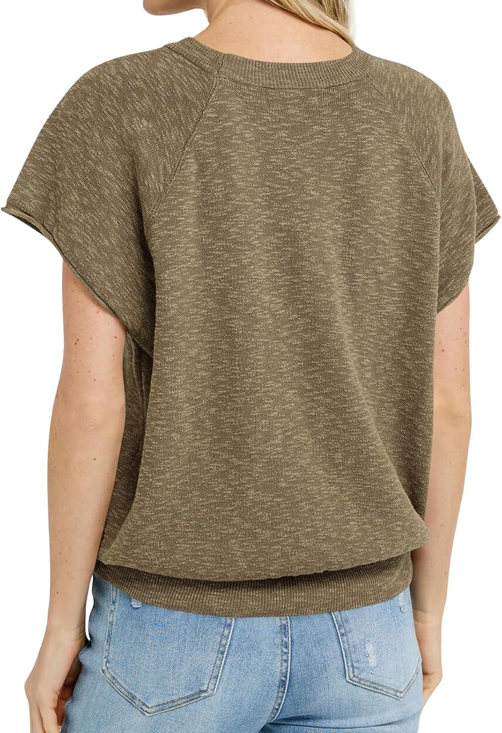 imageSaodimallsu Womens Short Sleeve Crewneck Sweater Summer Tops Casual Loose Knit Lightweight Basic Pullover ShirtsDeep Camel