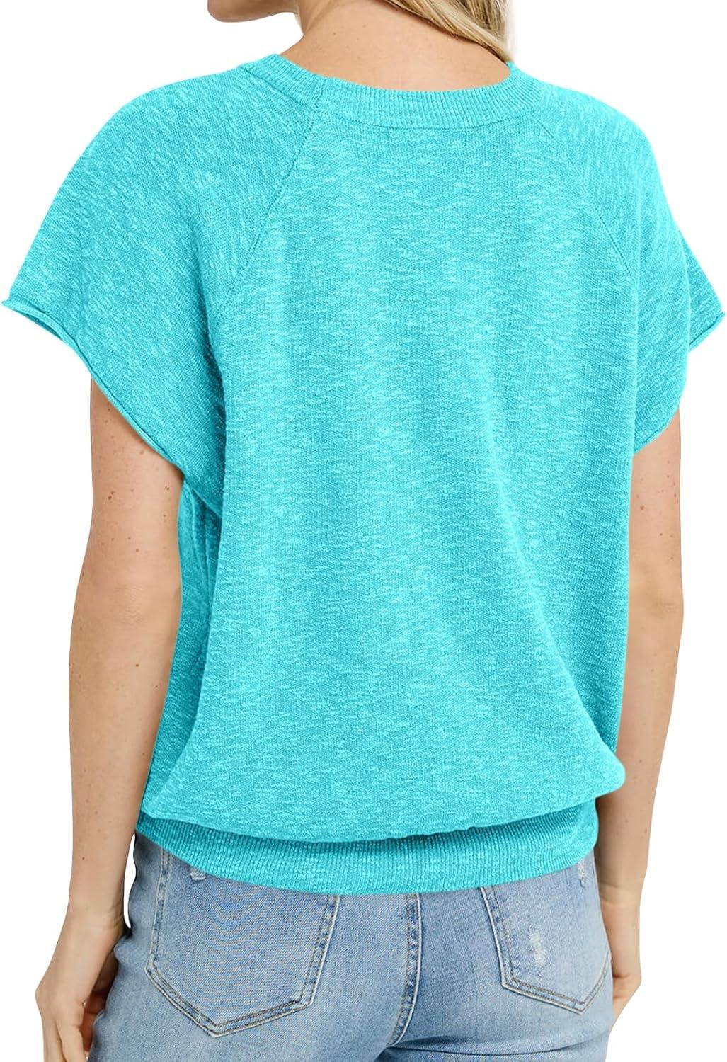 imageSaodimallsu Womens Short Sleeve Crewneck Sweater Summer Tops Casual Loose Knit Lightweight Basic Pullover ShirtsLight Blue