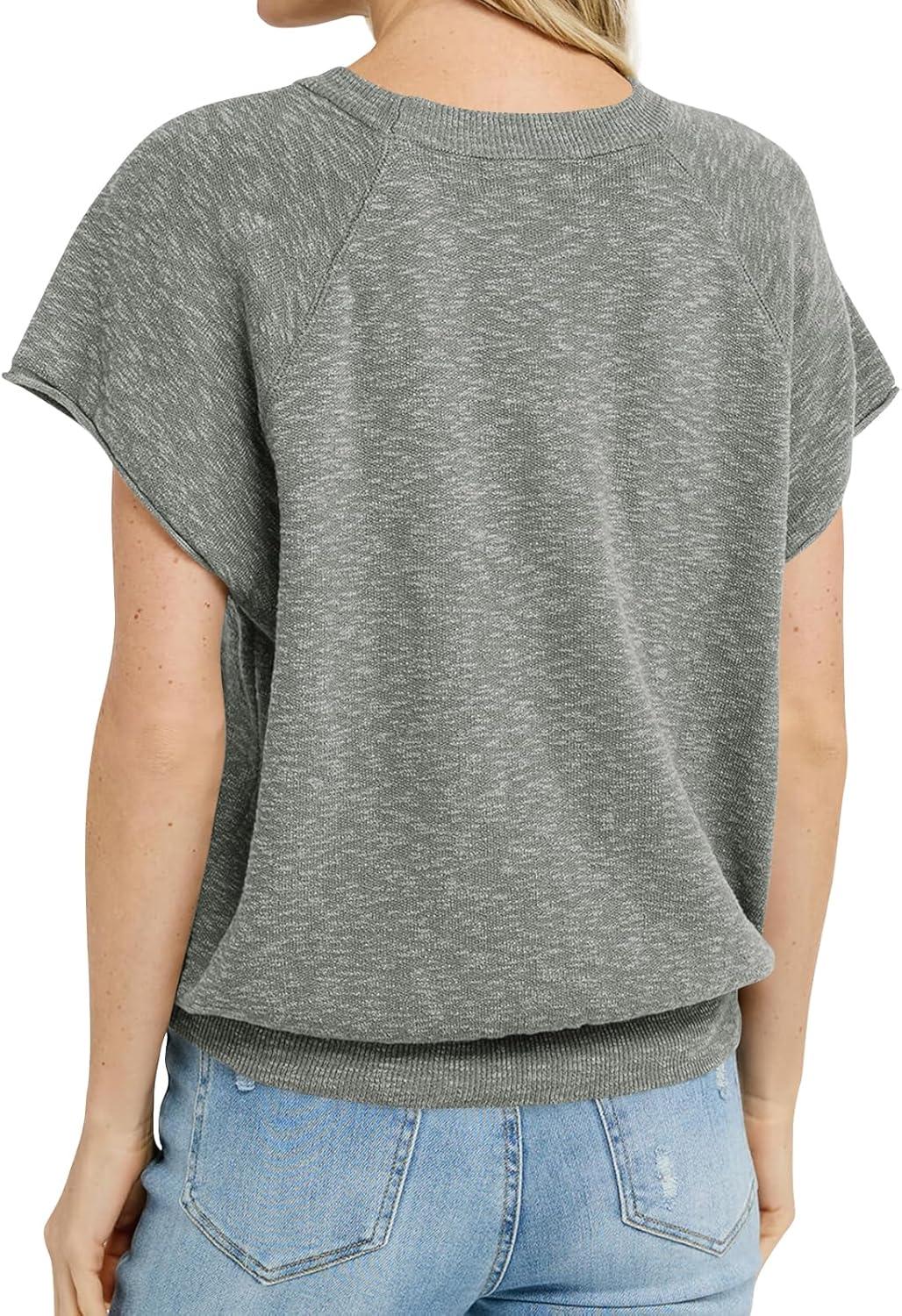 imageSaodimallsu Womens Short Sleeve Crewneck Sweater Summer Tops Casual Loose Knit Lightweight Basic Pullover ShirtsLight Grey