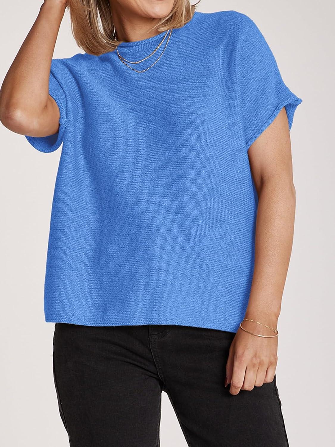 imageSaodimallsu Womens Short Sleeve Sweater Tops Basic Lightweight Casual Crewneck Summer Loose Fit Knit Tees ShirtsBlue