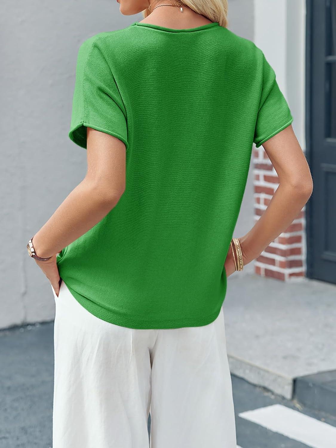 imageSaodimallsu Womens Short Sleeve Sweater Tops Basic Lightweight Casual Crewneck Summer Loose Fit Knit Tees ShirtsGreen