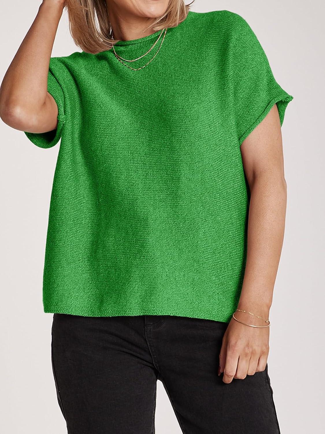 imageSaodimallsu Womens Short Sleeve Sweater Tops Basic Lightweight Casual Crewneck Summer Loose Fit Knit Tees ShirtsGreen