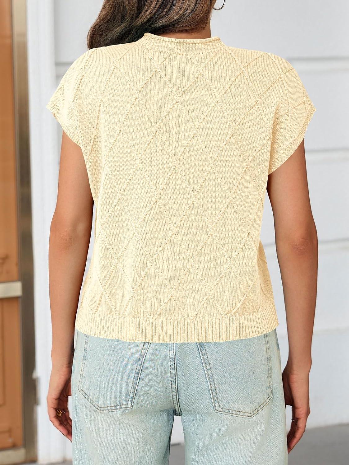 imageSaodimallsu Womens Summer Mock Neck Sweater Cap Sleeve Lightweight Sweater Vest Casual Loose Knit Pullover Tank TopsApricot