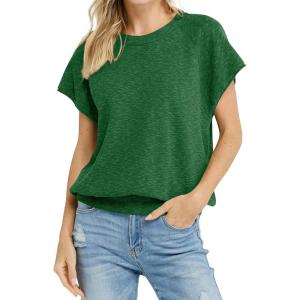 Saodimallsu Womens Short Sleeve Crewneck Sweater Summer Tops Casual Loose Knit Lightweight Basic Pullover Shirts(Green)