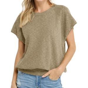Saodimallsu Womens Short Sleeve Crewneck Sweater Summer Tops Casual Loose Knit Lightweight Basic Pullover Shirts(Khaki)