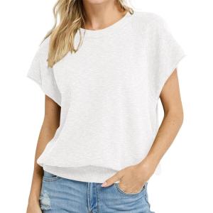 Saodimallsu Womens Short Sleeve Crewneck Sweater Summer Tops Casual Loose Knit Lightweight Basic Pullover Shirts(White)