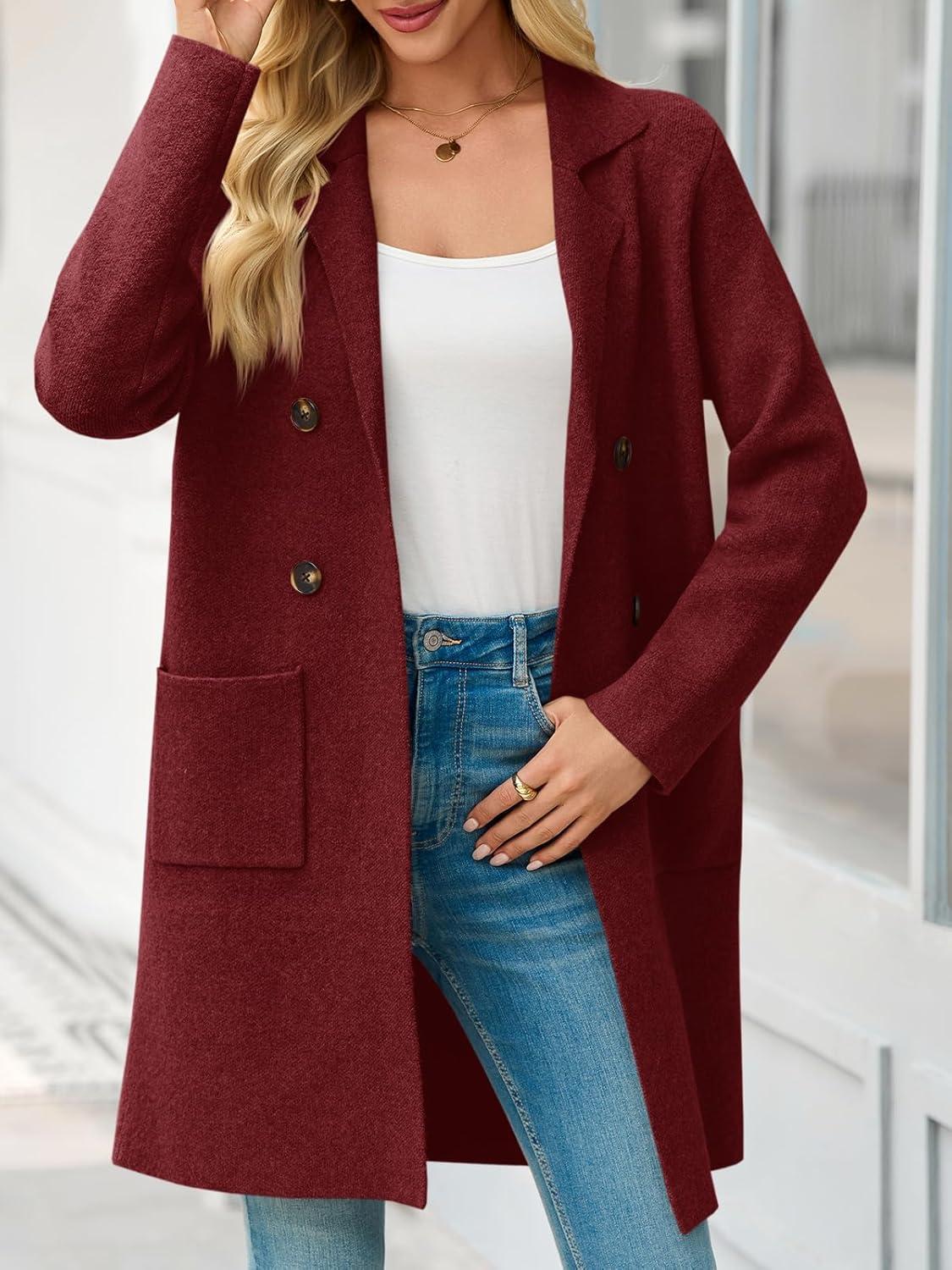 imageSaodimallsu Womens Long Cardigan Sweaters Open Front Knit Dressy Casual Chunky Lapel Coatigan Fall Sweater Blazer CoatsWine Red