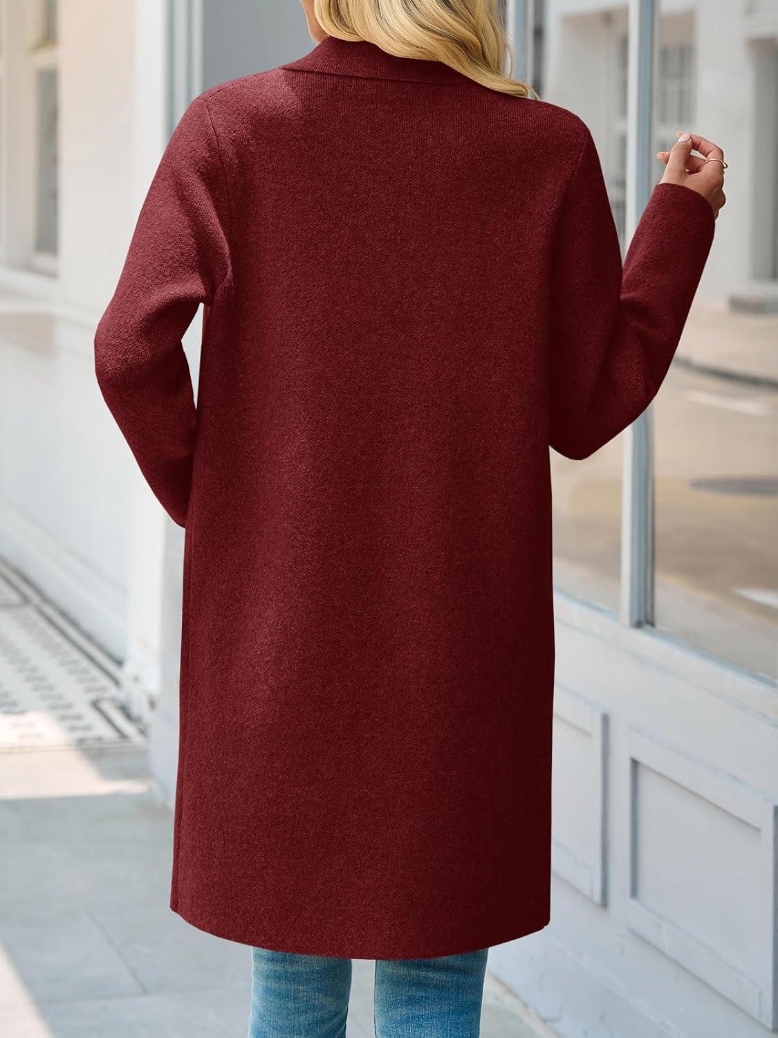 imageSaodimallsu Womens Long Cardigan Sweaters Open Front Knit Dressy Casual Chunky Lapel Coatigan Fall Sweater Blazer CoatsWine Red