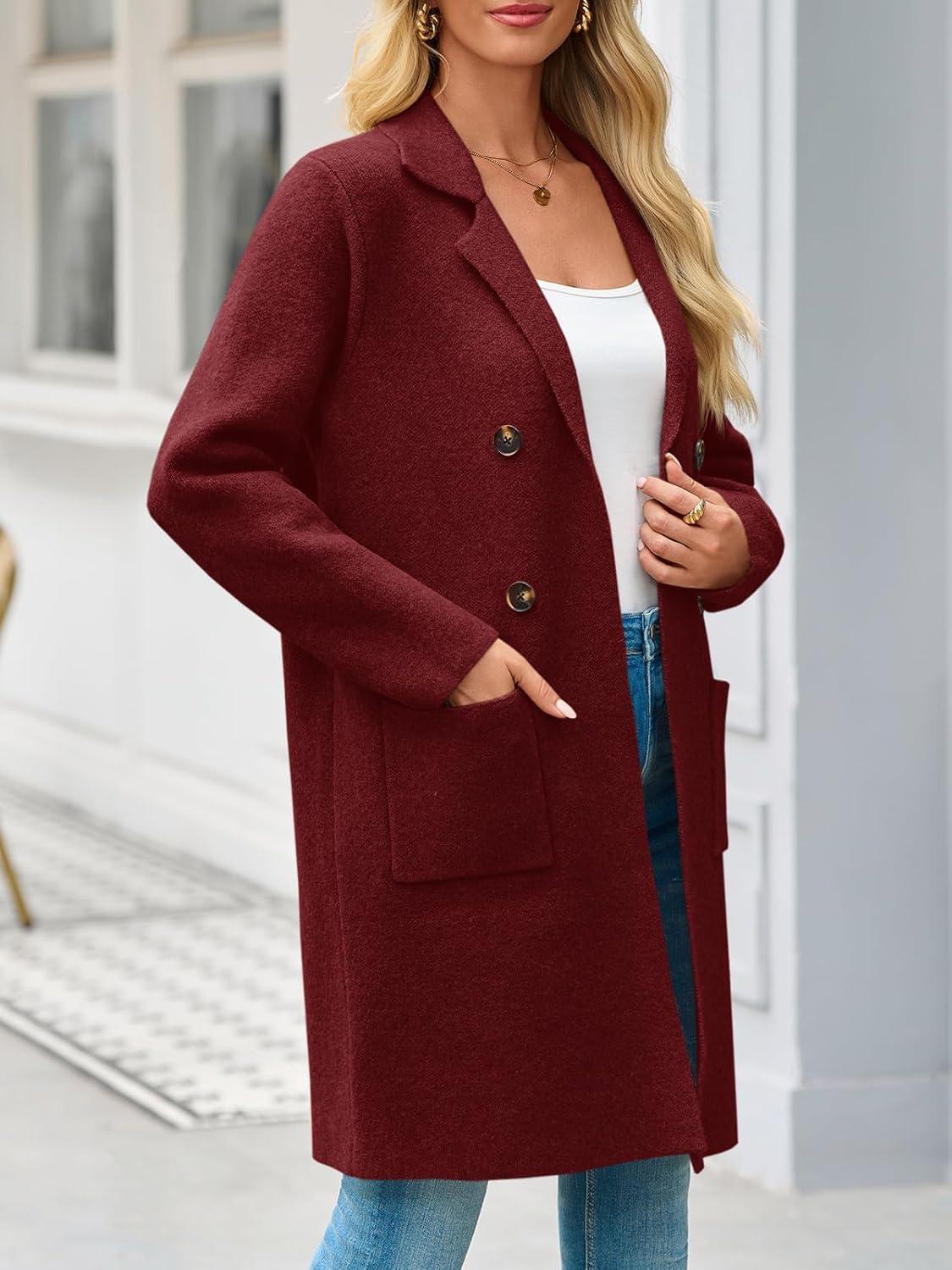 imageSaodimallsu Womens Long Cardigan Sweaters Open Front Knit Dressy Casual Chunky Lapel Coatigan Fall Sweater Blazer CoatsWine Red
