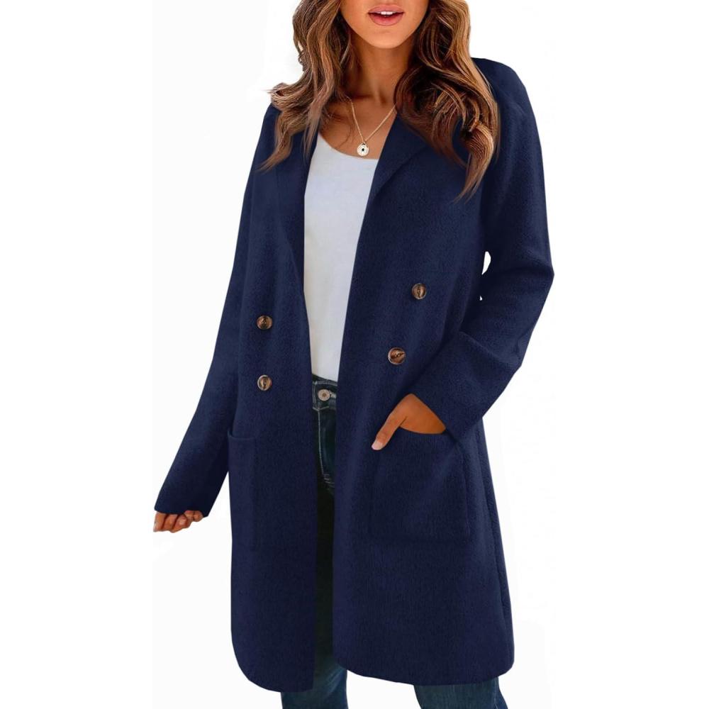 imageSaodimallsu Womens Long Cardigan Sweaters Open Front Knit Dressy Casual Chunky Lapel Coatigan Fall Sweater Blazer CoatsNavy Blue
