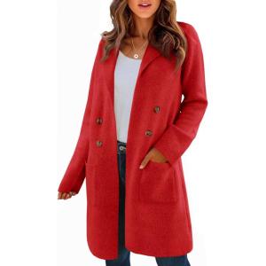 Saodimallsu Womens Long Cardigan Sweaters Open Front Knit Dressy Casual Chunky Lapel Coatigan Fall Sweater Blazer Coats(Red)