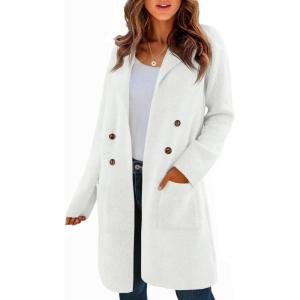 Saodimallsu Womens Long Cardigan Sweaters Open Front Knit Dressy Casual Chunky Lapel Coatigan Fall Sweater Blazer Coats(White)