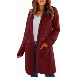 Saodimallsu Womens Long Cardigan Sweaters Open Front Knit Dressy Casual Chunky Lapel Coatigan Fall Sweater Blazer Coats(Wine Red)