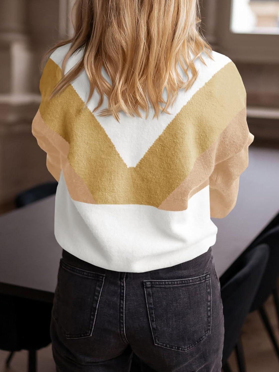 imageSaodimallsu Womens Color Block Sweaters Mock Neck Button Long Sleeve Knit Henley Shirts Loose Casual Pullover TopsApricot