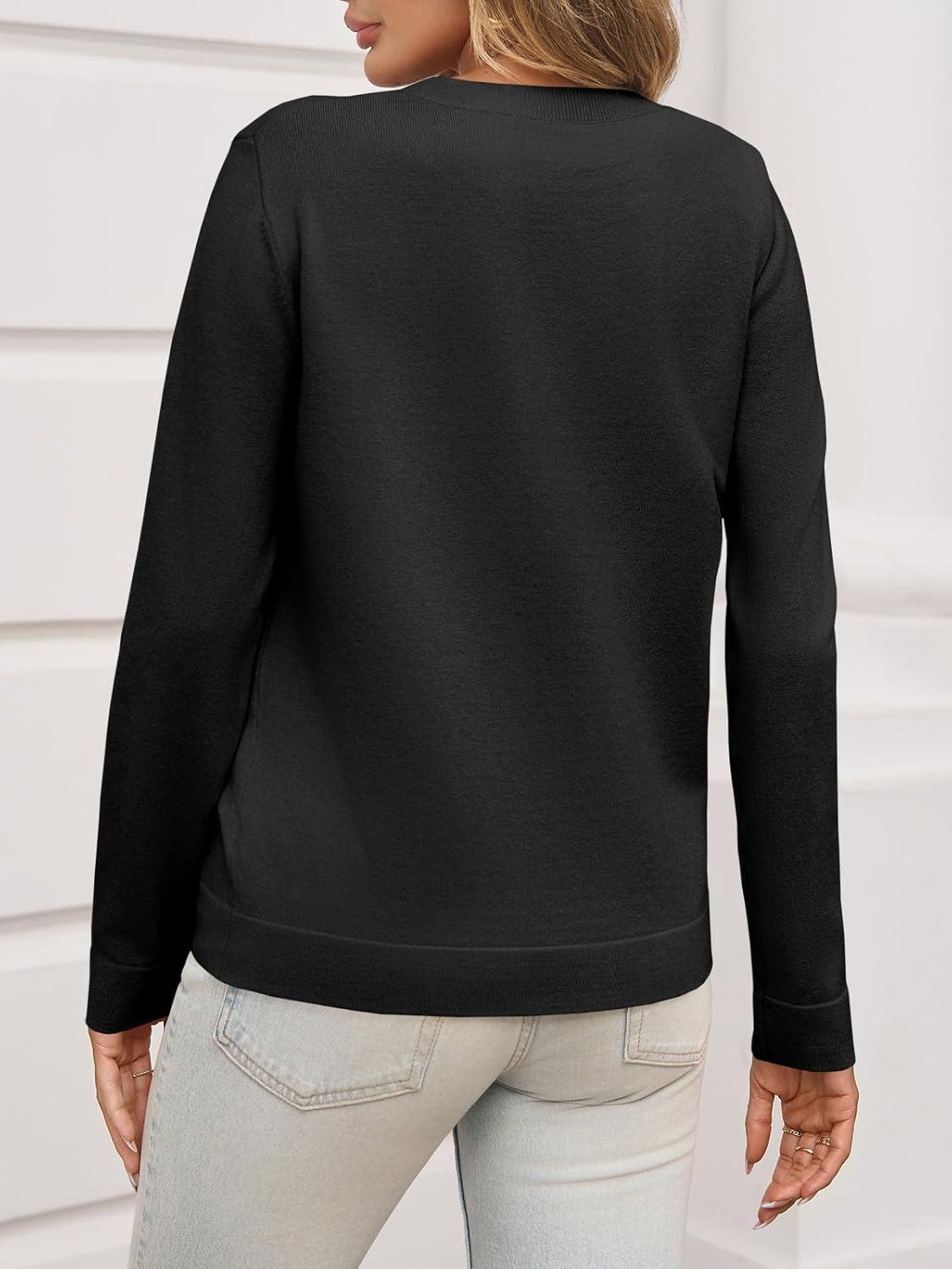 imageSaodimallsu Womens Fall Crew Neck Sweaters Cozy Knit Long Sleeve Lightweight Tops Basic Business Casual OutfitsBlack