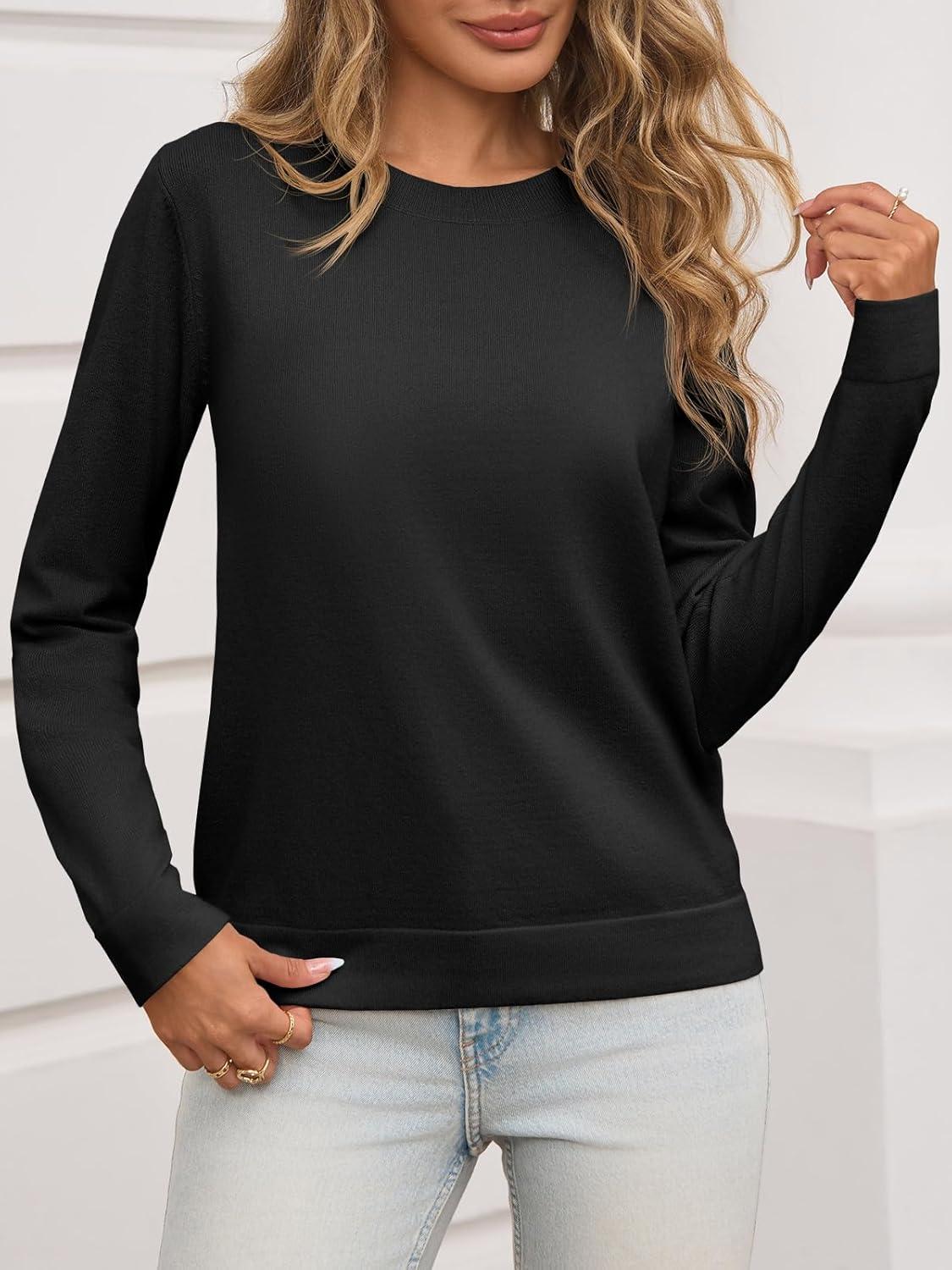 imageSaodimallsu Womens Fall Crew Neck Sweaters Cozy Knit Long Sleeve Lightweight Tops Basic Business Casual OutfitsBlack