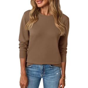 Saodimallsu Womens Fall Crew Neck Sweaters Cozy Knit Long Sleeve Lightweight Tops Basic Business Casual Outfits(Brown)