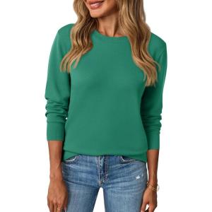 Saodimallsu Womens Fall Crew Neck Sweaters Cozy Knit Long Sleeve Lightweight Tops Basic Business Casual Outfits(Dark Green)