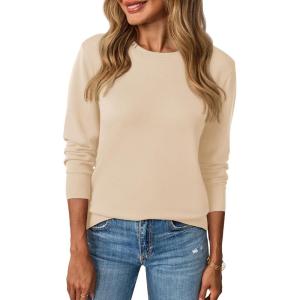Saodimallsu Womens Fall Crew Neck Sweaters Cozy Knit Long Sleeve Lightweight Tops Basic Business Casual Outfits(Khaki)