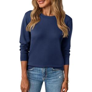 Saodimallsu Womens Fall Crew Neck Sweaters Cozy Knit Long Sleeve Lightweight Tops Basic Business Casual Outfits(Navy)