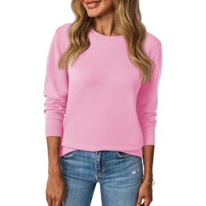 Saodimallsu Womens Fall Crew Neck Sweaters Cozy Knit Long Sleeve Lightweight Tops Basic Business Casual Outfits(Pink)
