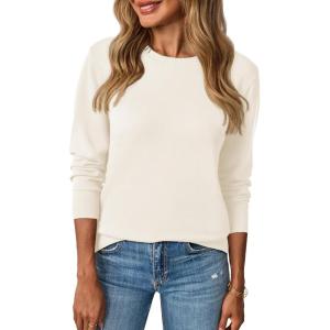 Saodimallsu Womens Fall Crew Neck Sweaters Cozy Knit Long Sleeve Lightweight Tops Basic Business Casual Outfits(White)