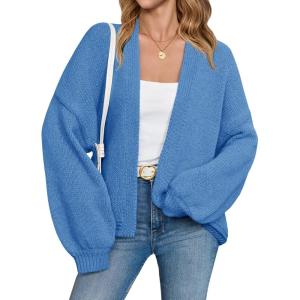 Saodimallsu Womens Open Front Cardigans Long Lantern Sleeve Oversized Chunky Knit Casual Fall Sweater Coat(Blue)