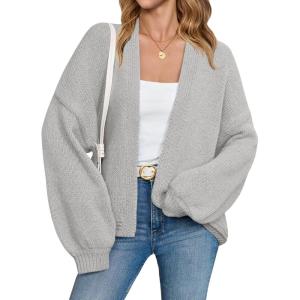 Saodimallsu Womens Open Front Cardigans Long Lantern Sleeve Oversized Chunky Knit Casual Fall Sweater Coat(Light Gray)