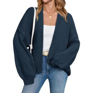 Saodimallsu Womens Open Front Cardigans Long Lantern Sleeve Oversized Chunky Knit Casual Fall Sweater Coat(Navy Blue)