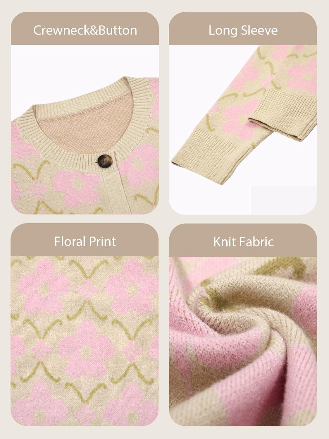 imageSaodimallsu Womens Floral Cardigan Sweaters Long Sleeve Open Front Button Down Knit Retro Sweater Coat Outwear Fall 2025White