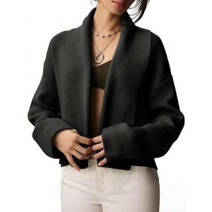 Saodimallsu Womens Cropped Cardigan Open Front Shawl 2025 Fall Trendy Long Sleeve Sweater Jacket(Black)
