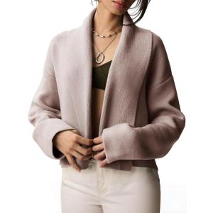 Saodimallsu Womens Cropped Cardigan Open Front Shawl 2025 Fall Trendy Long Sleeve Sweater Jacket(Coffee)