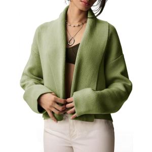 Saodimallsu Womens Cropped Cardigan Open Front Shawl 2025 Fall Trendy Long Sleeve Sweater Jacket(Green)