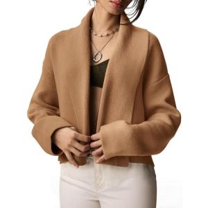 Saodimallsu Womens Cropped Cardigan Open Front Shawl 2025 Fall Trendy Long Sleeve Sweater Jacket(Khaki)
