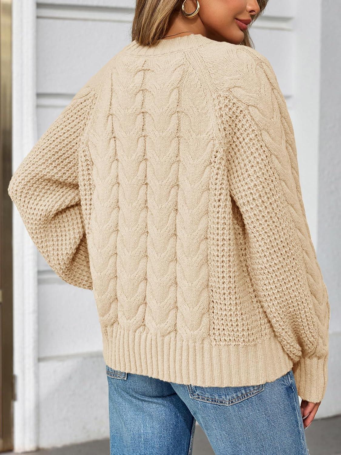 imageSaodimallsu Womens Cable Knit Cardigan Sweaters Button Up Crew Neck Long Sleeve Loose Fall Trendy Sweater CoatsApricot