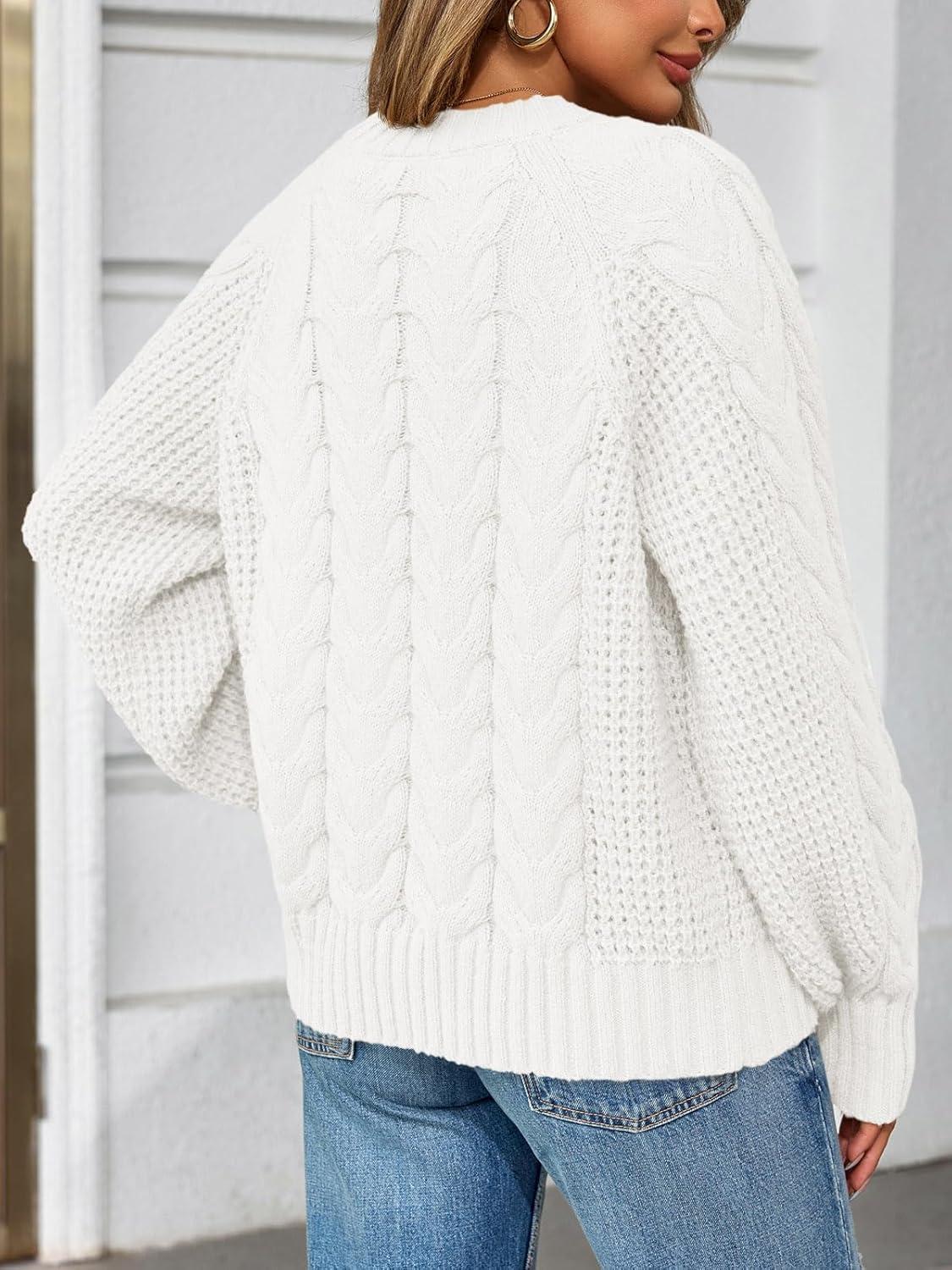 imageSaodimallsu Womens Cable Knit Cardigan Sweaters Button Up Crew Neck Long Sleeve Loose Fall Trendy Sweater CoatsWhite