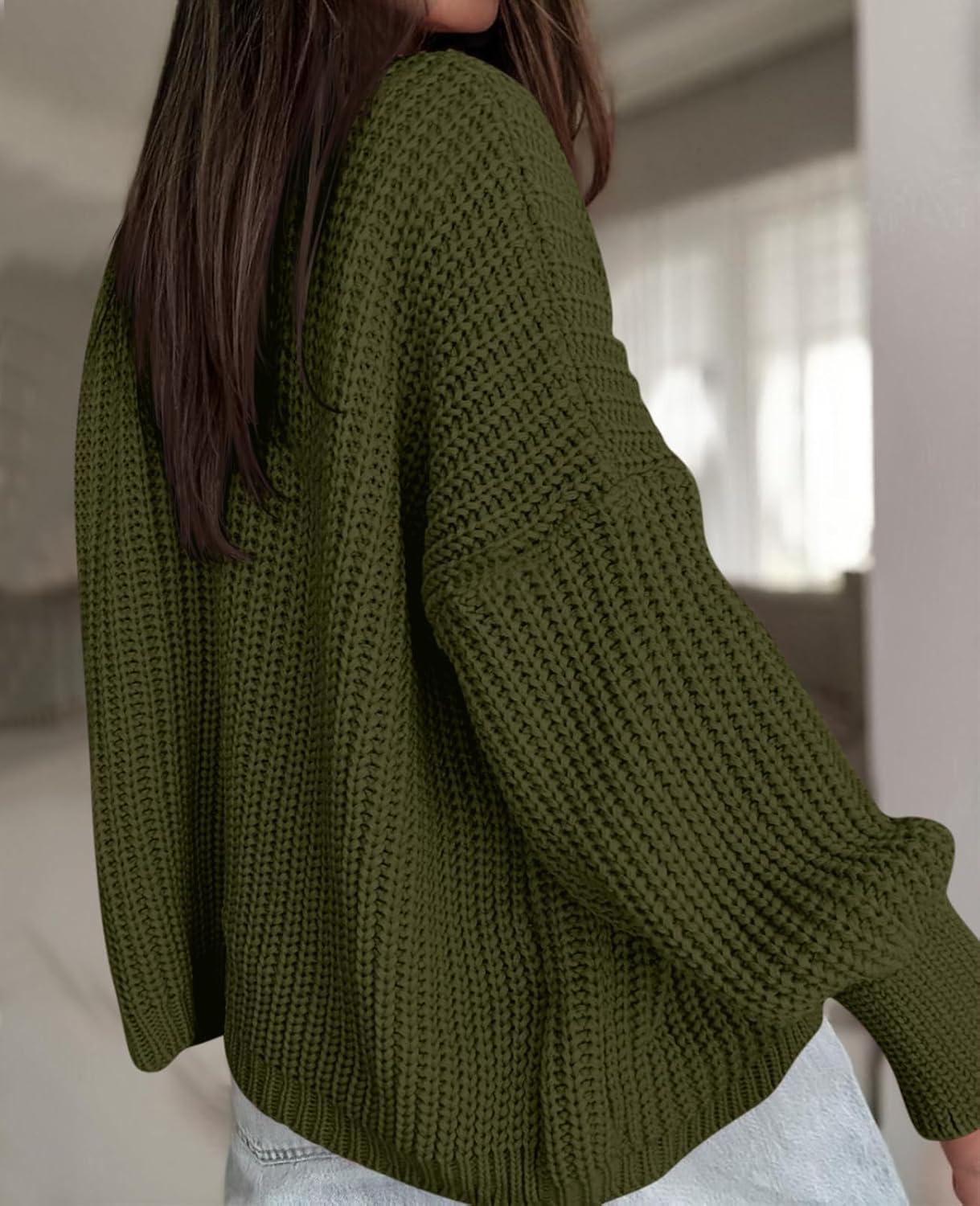 imageSaodimallsu Womens Oversized Cardigan Ribbed Chunky Knit Long Lantern Sleeve Open Front Fall Sweater CoatsArmy Green