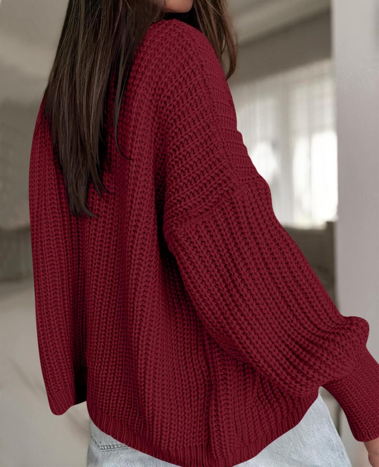 imageSaodimallsu Womens Oversized Cardigan Ribbed Chunky Knit Long Lantern Sleeve Open Front Fall Sweater CoatsBurgundy