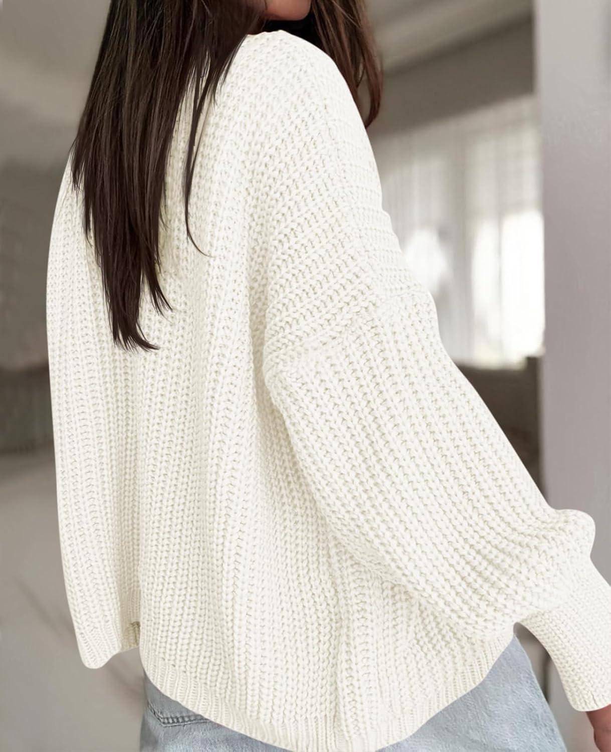 imageSaodimallsu Womens Oversized Cardigan Ribbed Chunky Knit Long Lantern Sleeve Open Front Fall Sweater CoatsWhite