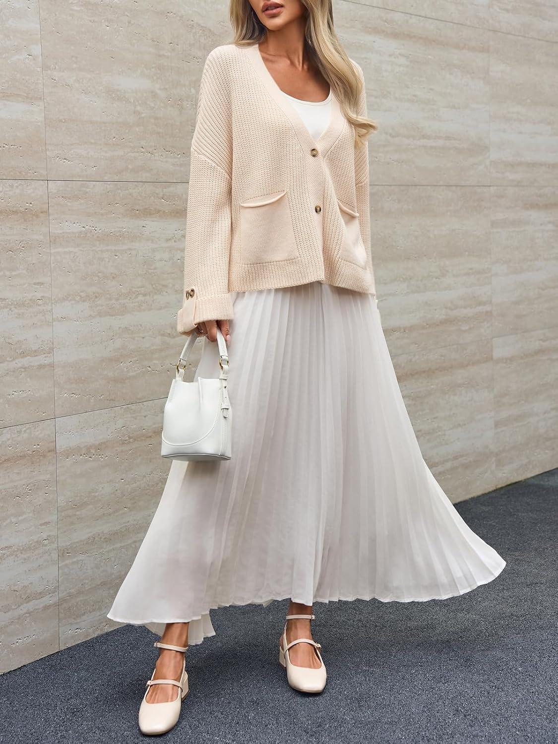 imageSaodimallsu Womens Oversized Cardigan Sweaters Button Up V Neck Long Sleeve Open Front Chunky Knit Sweater CoatsBeige