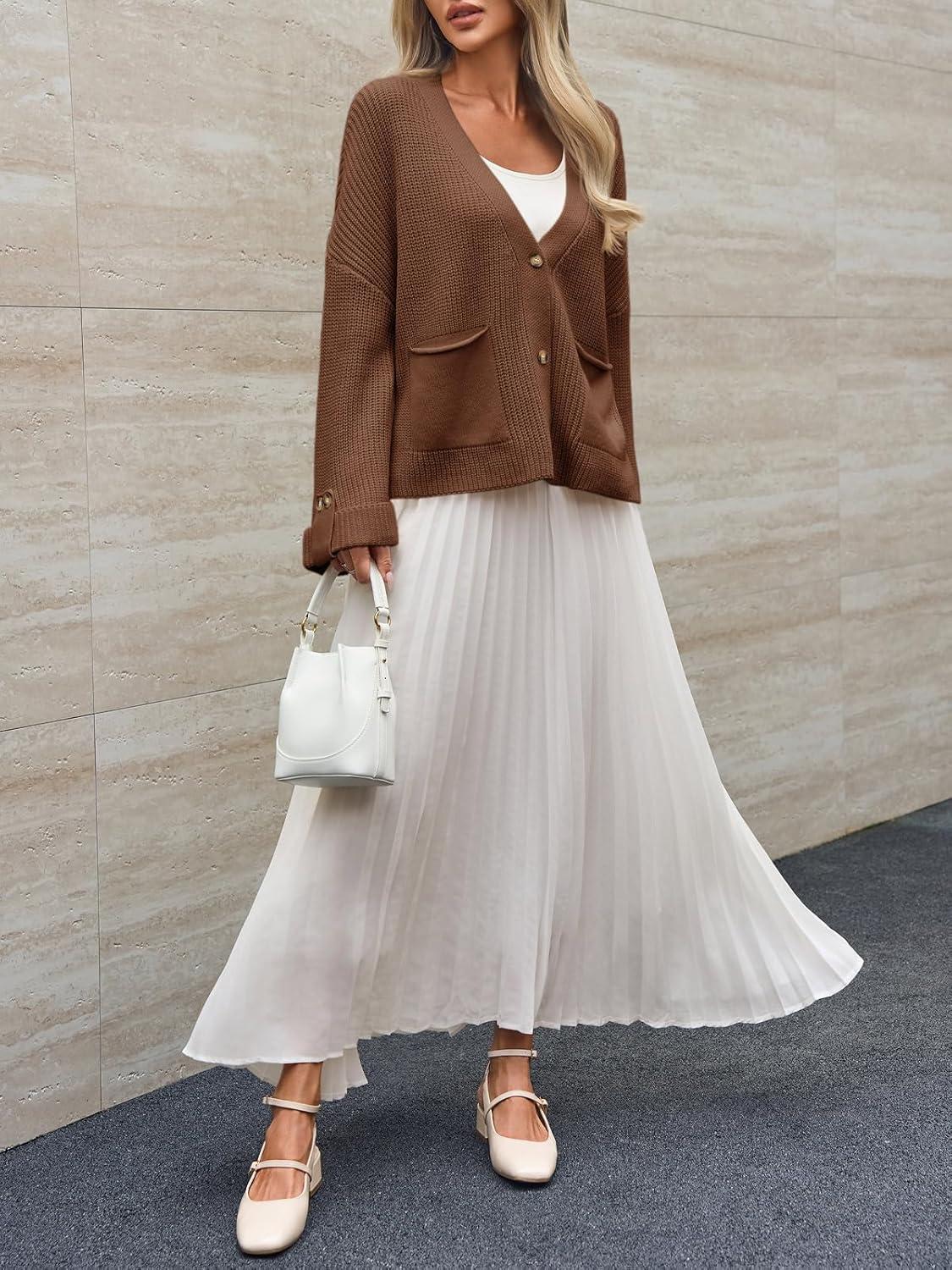 imageSaodimallsu Womens Oversized Cardigan Sweaters Button Up V Neck Long Sleeve Open Front Chunky Knit Sweater CoatsBrown