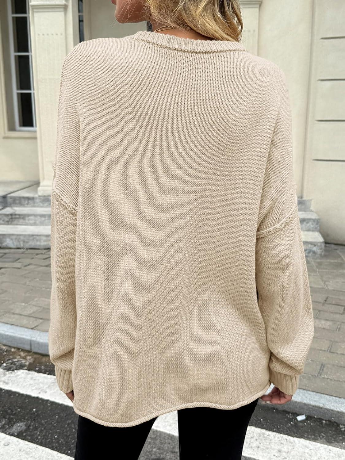 imageSaodimallsu Womens Oversized Crew Neck Sweaters Long Sleeve Slouchy Knit Fall Casual Loose Pullover TopsBeige