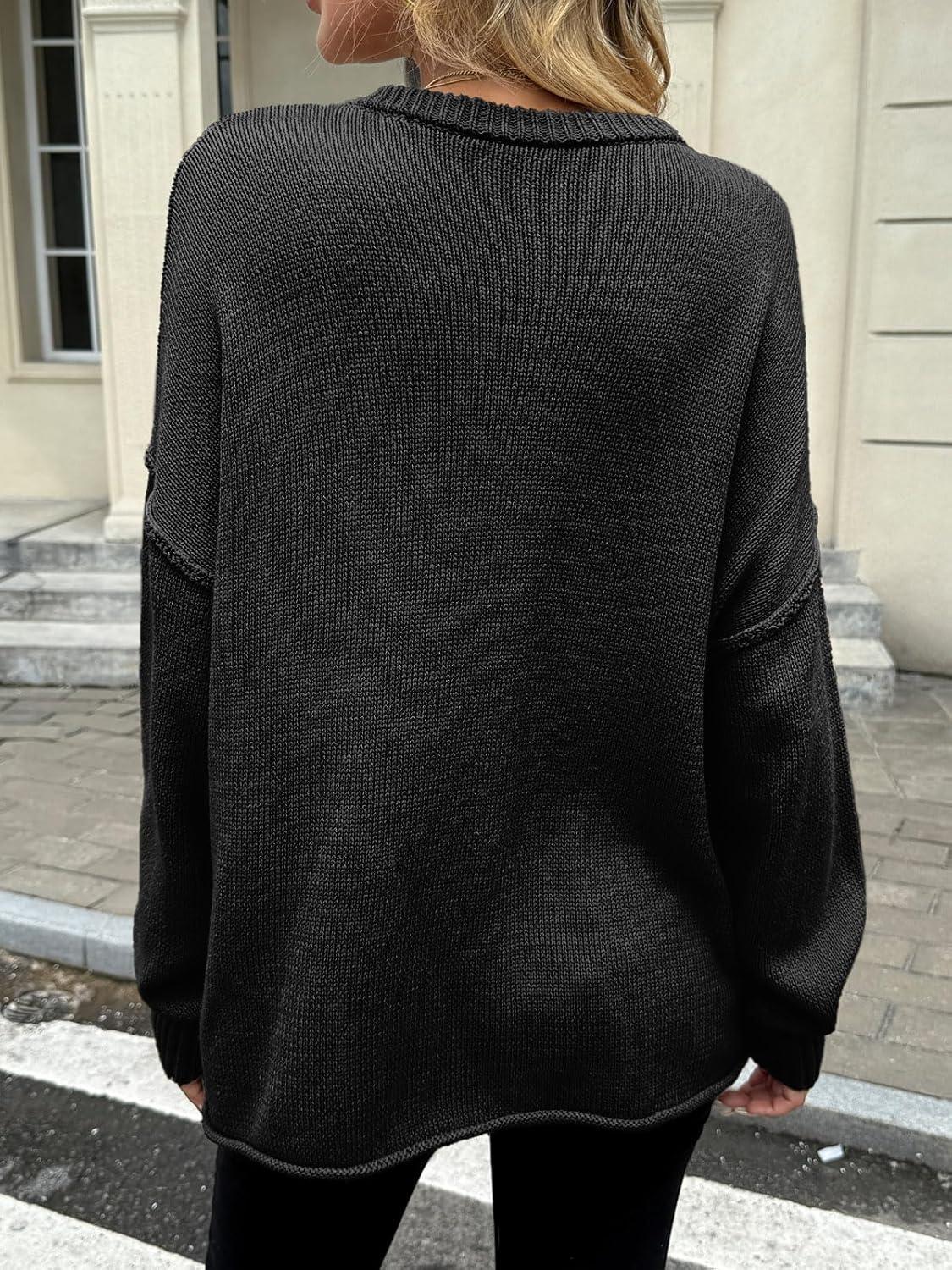 imageSaodimallsu Womens Oversized Crew Neck Sweaters Long Sleeve Slouchy Knit Fall Casual Loose Pullover TopsBlack